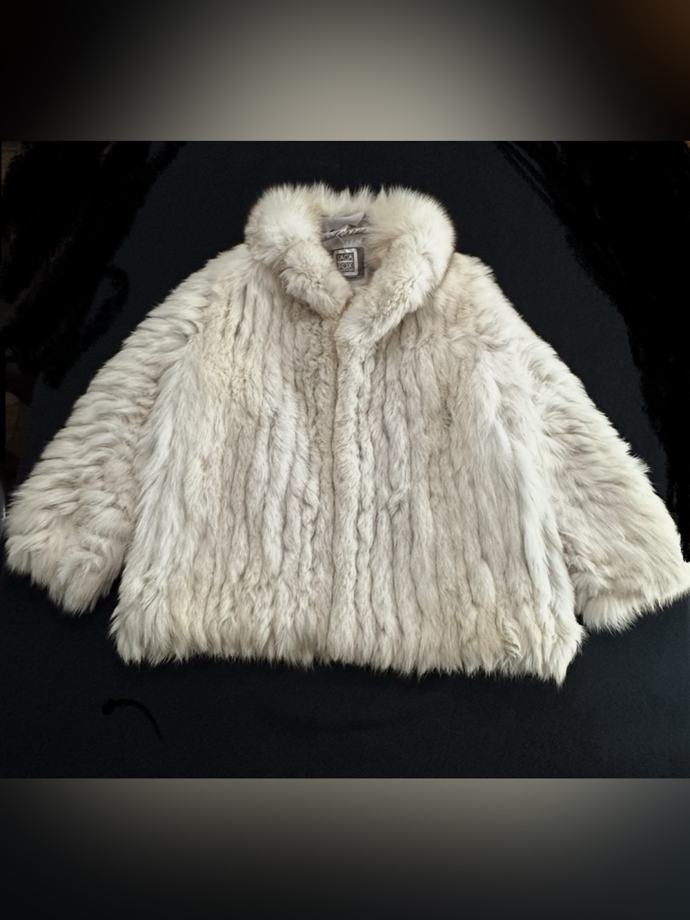 Vintage SAGA FOX LARGE Genuine Blue Fox Fur Jacket White Silver Cream GORGEOUS L